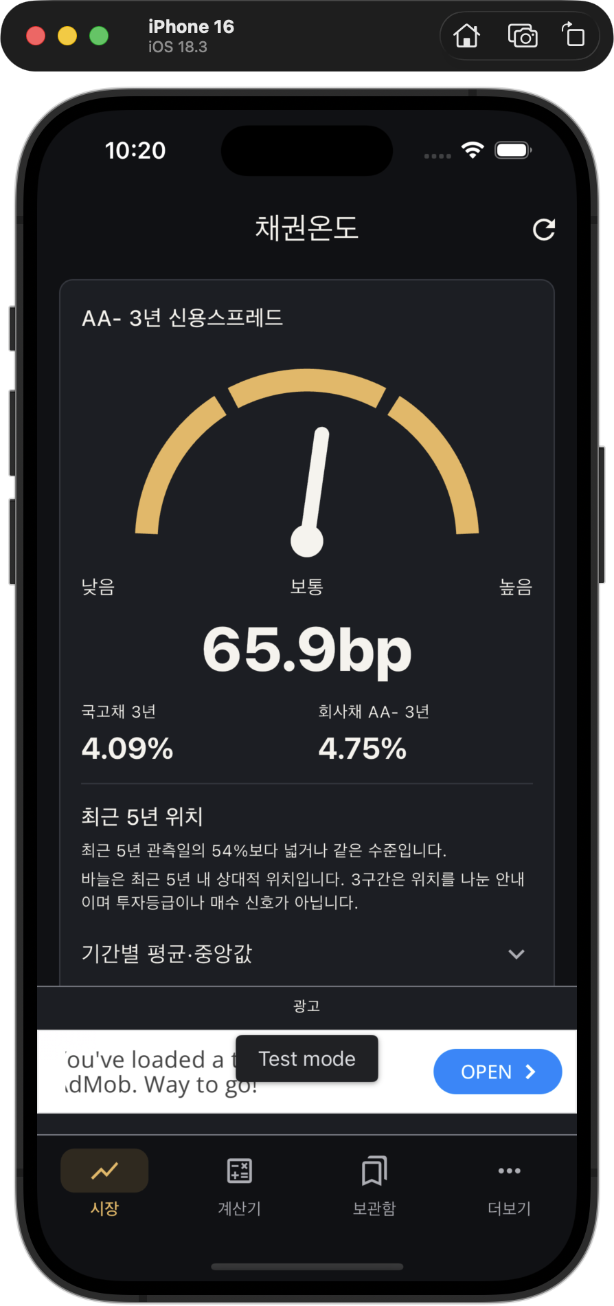 신용스프레드 게이지와 금리 비교 화면
